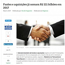 Fuses e aquisies j somam R$ 111 bilhes em 2017